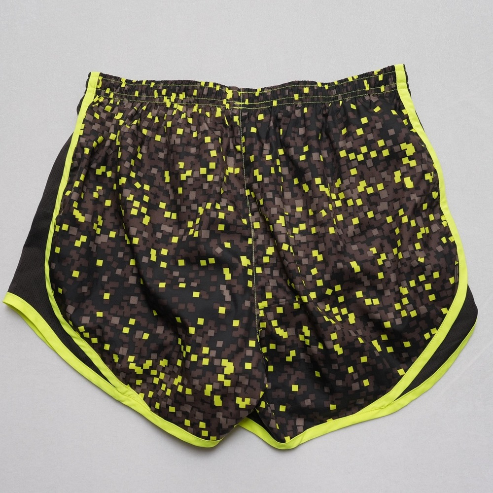 Nike Dri-Fit Running Shorts Women M Brown Yellow Digital Pixel Print Drawstring - Picture 9 of 11